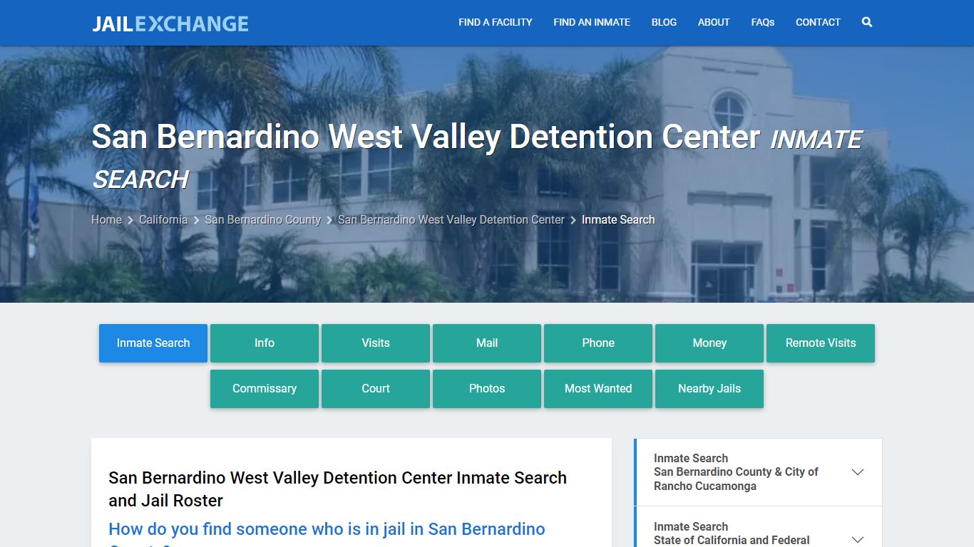 San Bernardino West Valley Detention Center Inmate Search