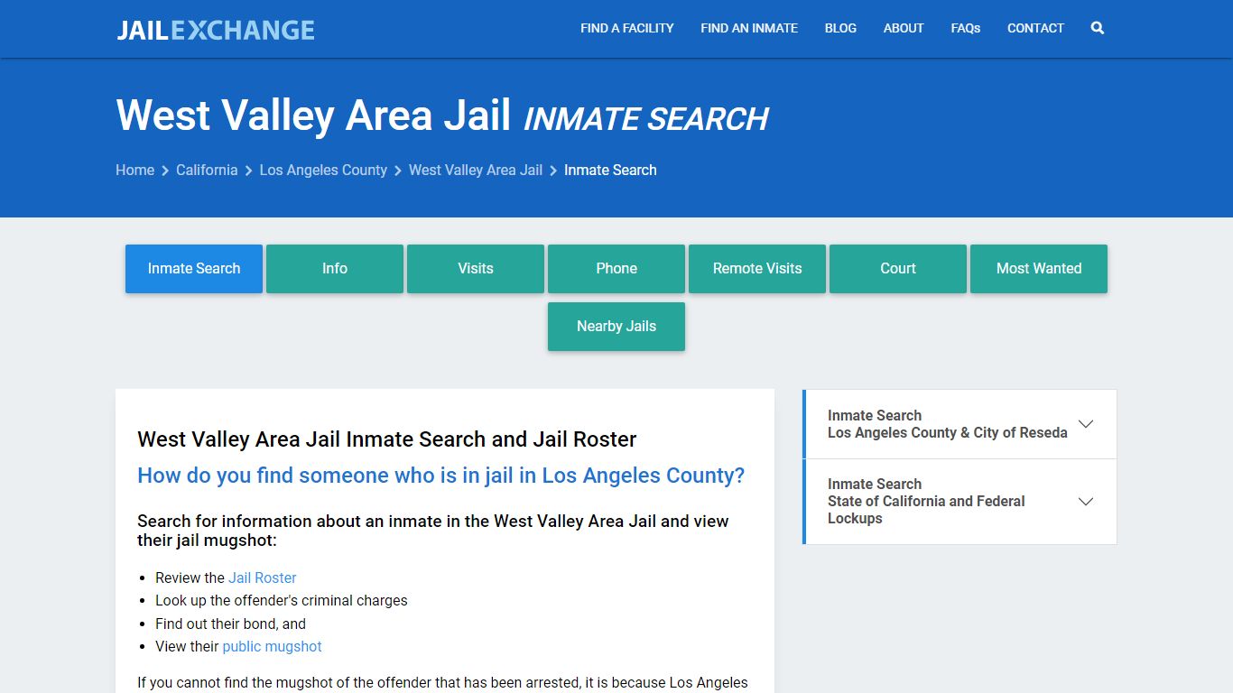 West Valley Area Jail Inmate Search - Jail Exchange